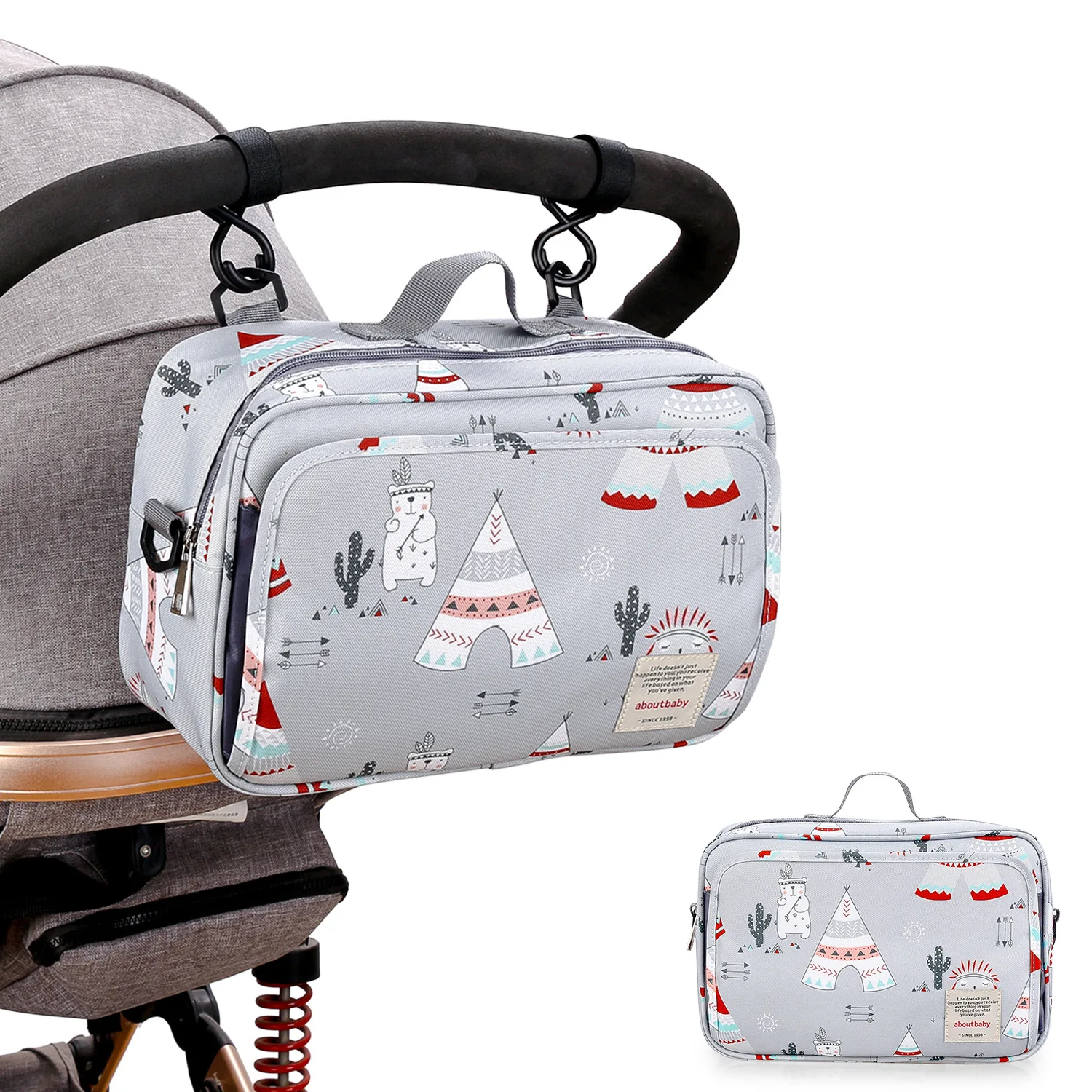 Baby Stroller Bag Waterproof Portable Outing Travel Mummy Bag Multifunction Diaper Bottle Storage Hanging Bag Pram Organizer