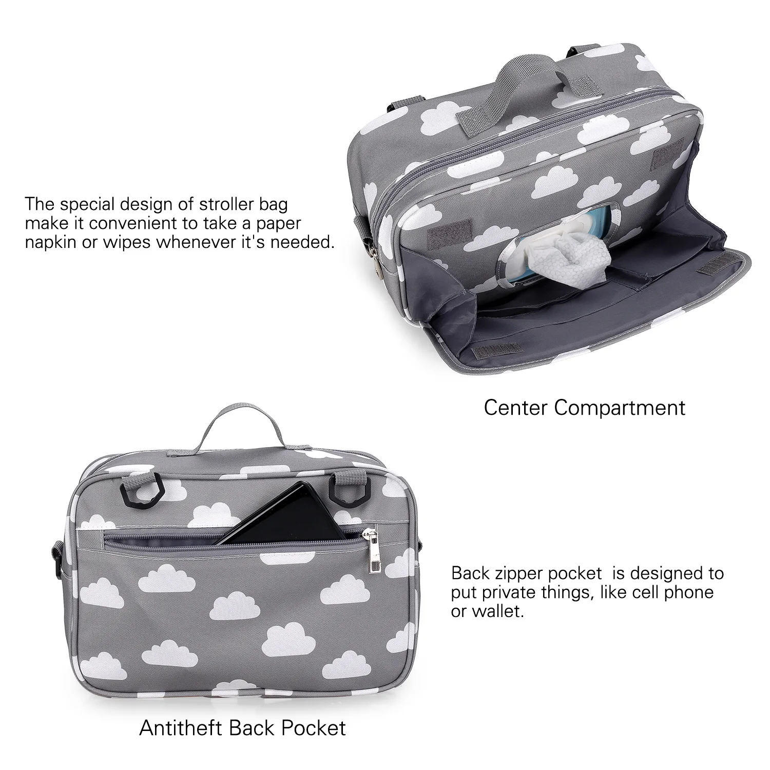 Baby Stroller Bag Waterproof Portable Outing Travel Mummy Bag Multifunction Diaper Bottle Storage Hanging Bag Pram Organizer