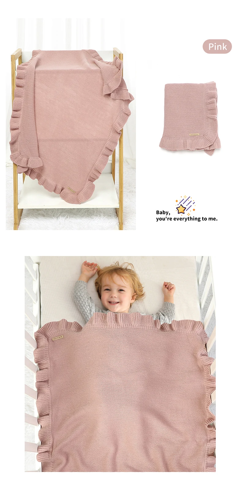 Baby Blankets Knitted Infant Boys Crib Bedding Quilt Girls Plaid 90*70cm Newborn Stroller Swaddling Warp Fashion Solid Ruffles