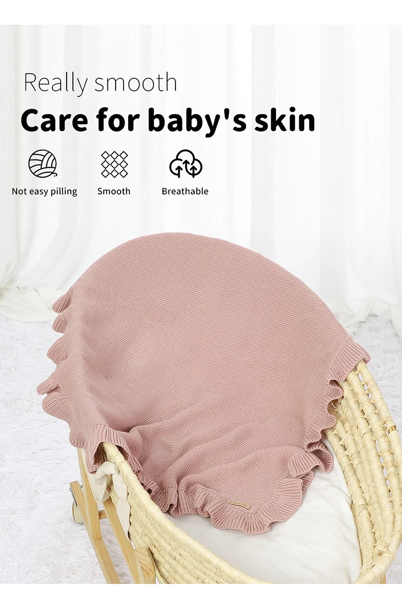 Baby Blankets Knitted Infant Boys Crib Bedding Quilt Girls Plaid 90*70cm Newborn Stroller Swaddling Warp Fashion Solid Ruffles