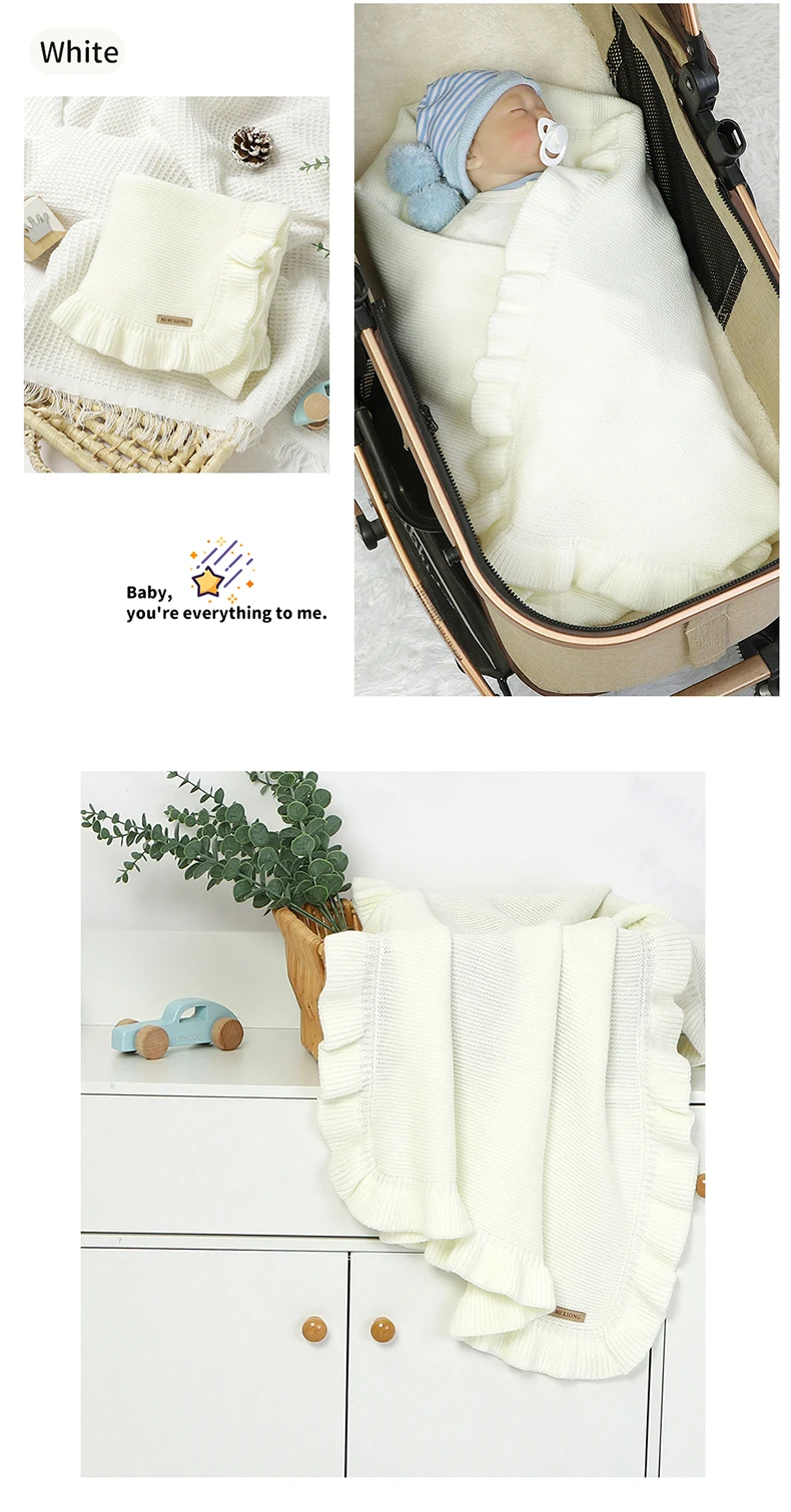 Baby Blankets Knitted Infant Boys Crib Bedding Quilt Girls Plaid 90*70cm Newborn Stroller Swaddling Warp Fashion Solid Ruffles