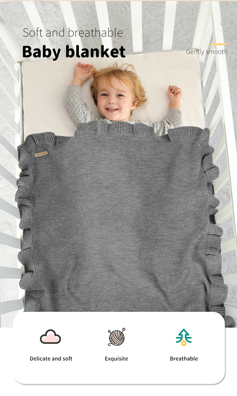 Baby Blankets Knitted Infant Boys Crib Bedding Quilt Girls Plaid 90*70cm Newborn Stroller Swaddling Warp Fashion Solid Ruffles