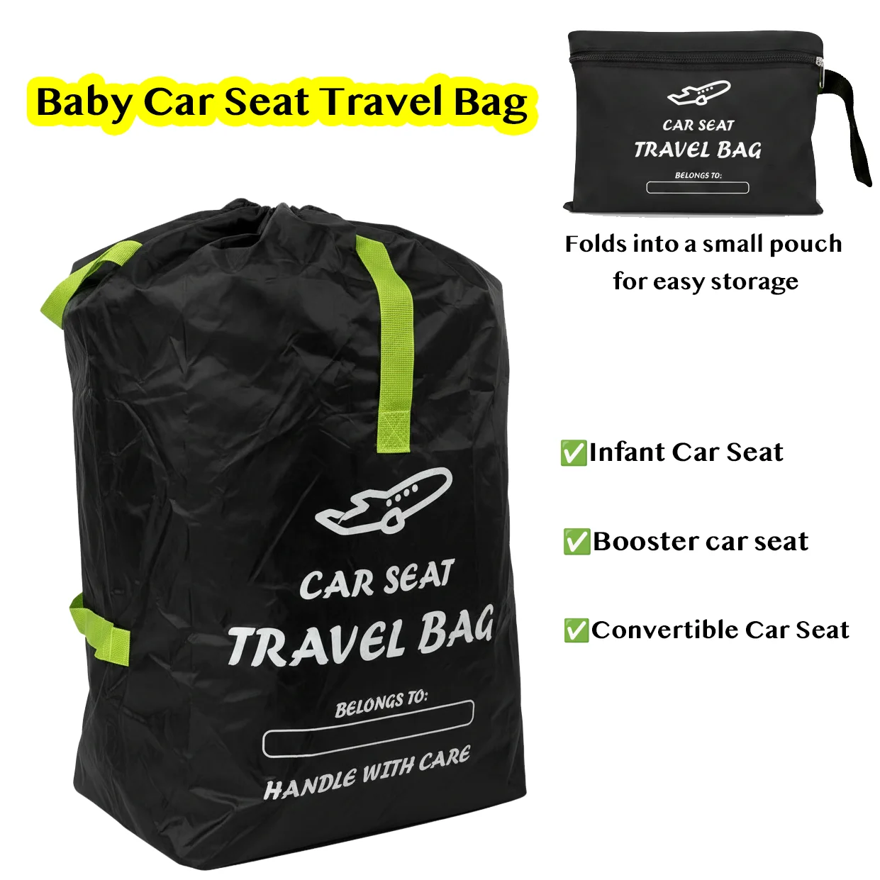Portable Car Seat Travel Bag for Infant Carriers & Boosters – Adjustable Shoulder Straps, Convenient Carry Handle, Heavy-Duty Pr