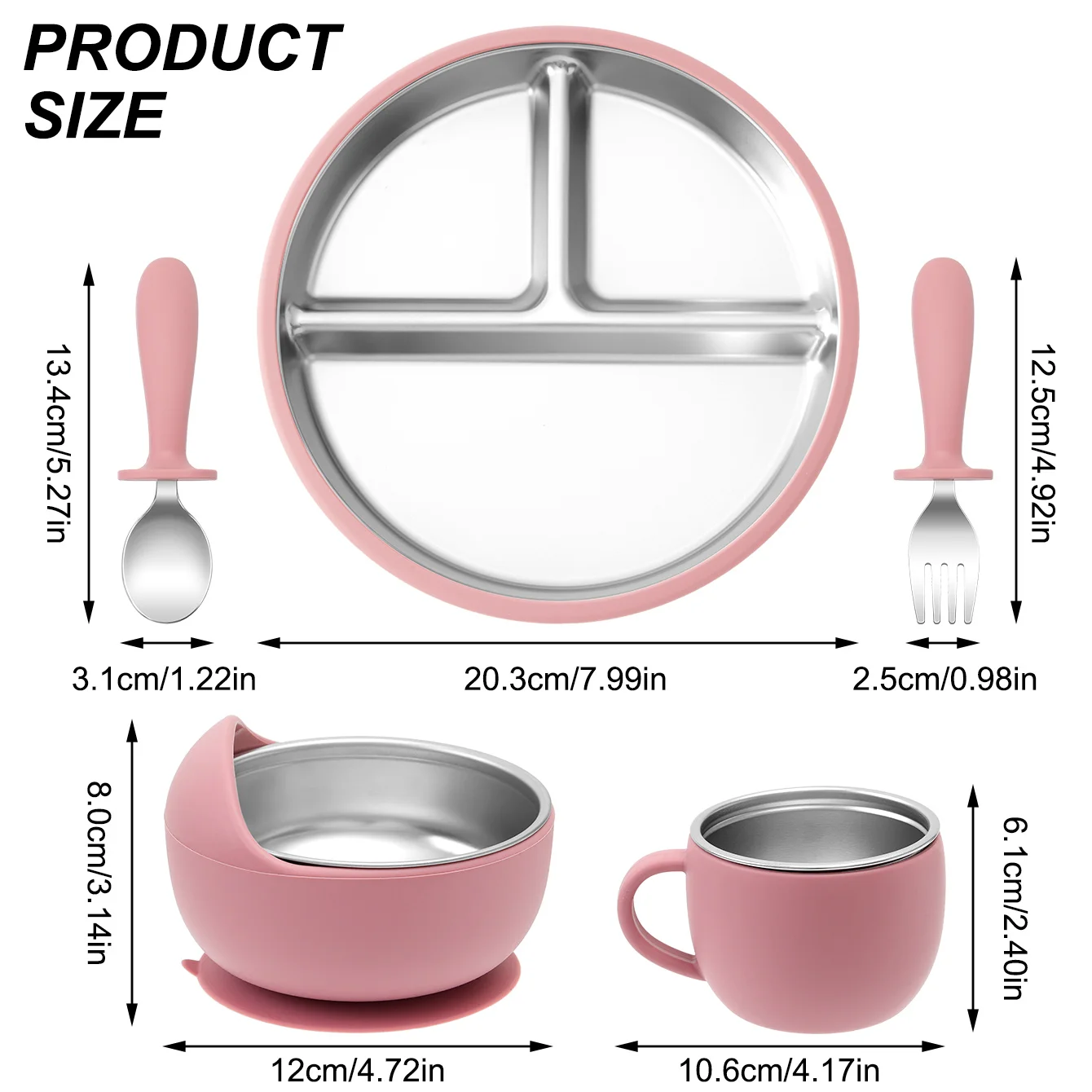 5PCS Stainless Steel Dishes Plate Baby Feeding Set With Detachable Silicone Sucker Bowl BPA Free Infant Fork Spoon Cup Gifts