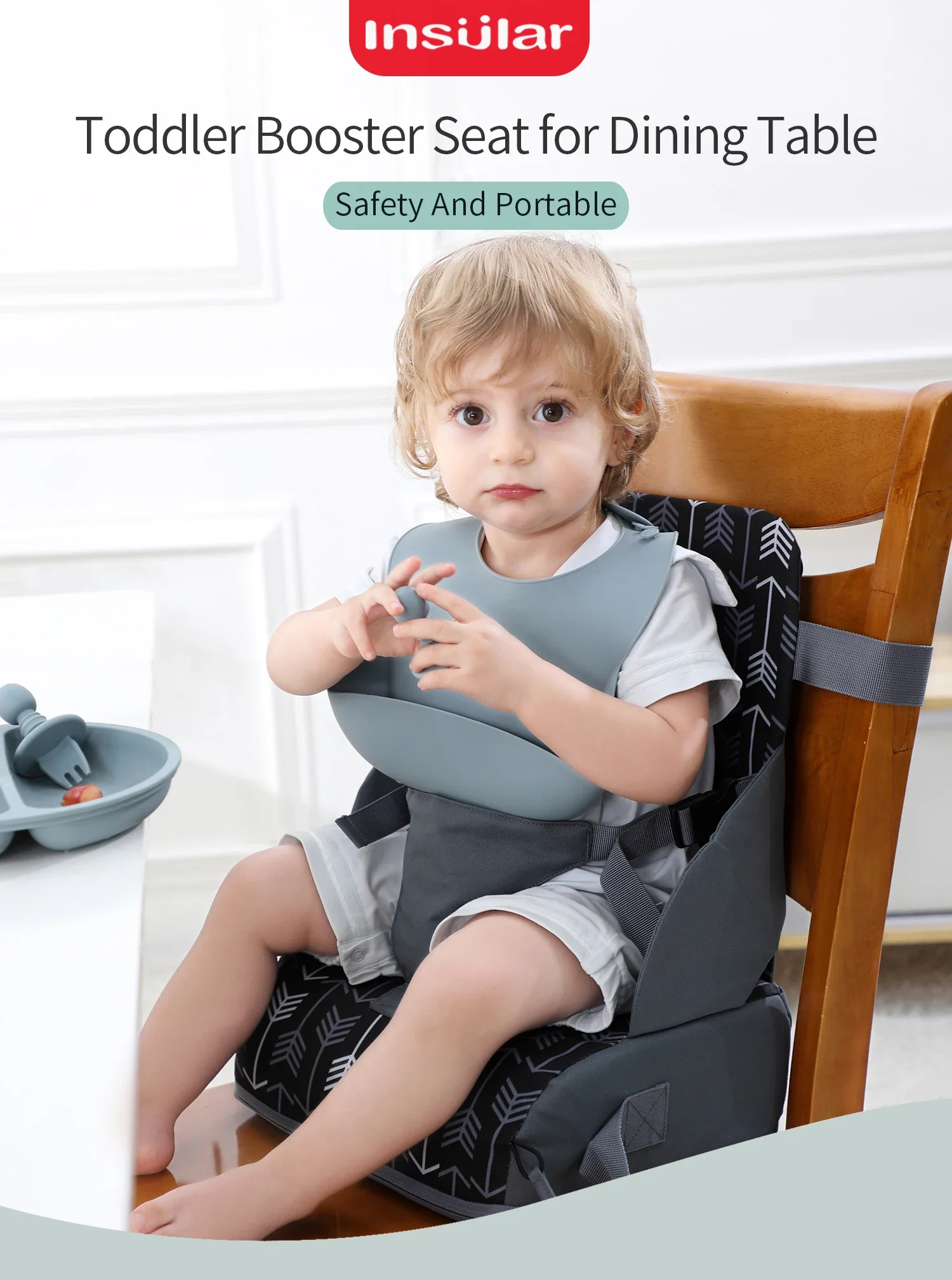 INSULAR Portable Foldable Anti Slip Children's Seat High Cushion Baby Dining Chair High Cushion Children's Travel Supplies