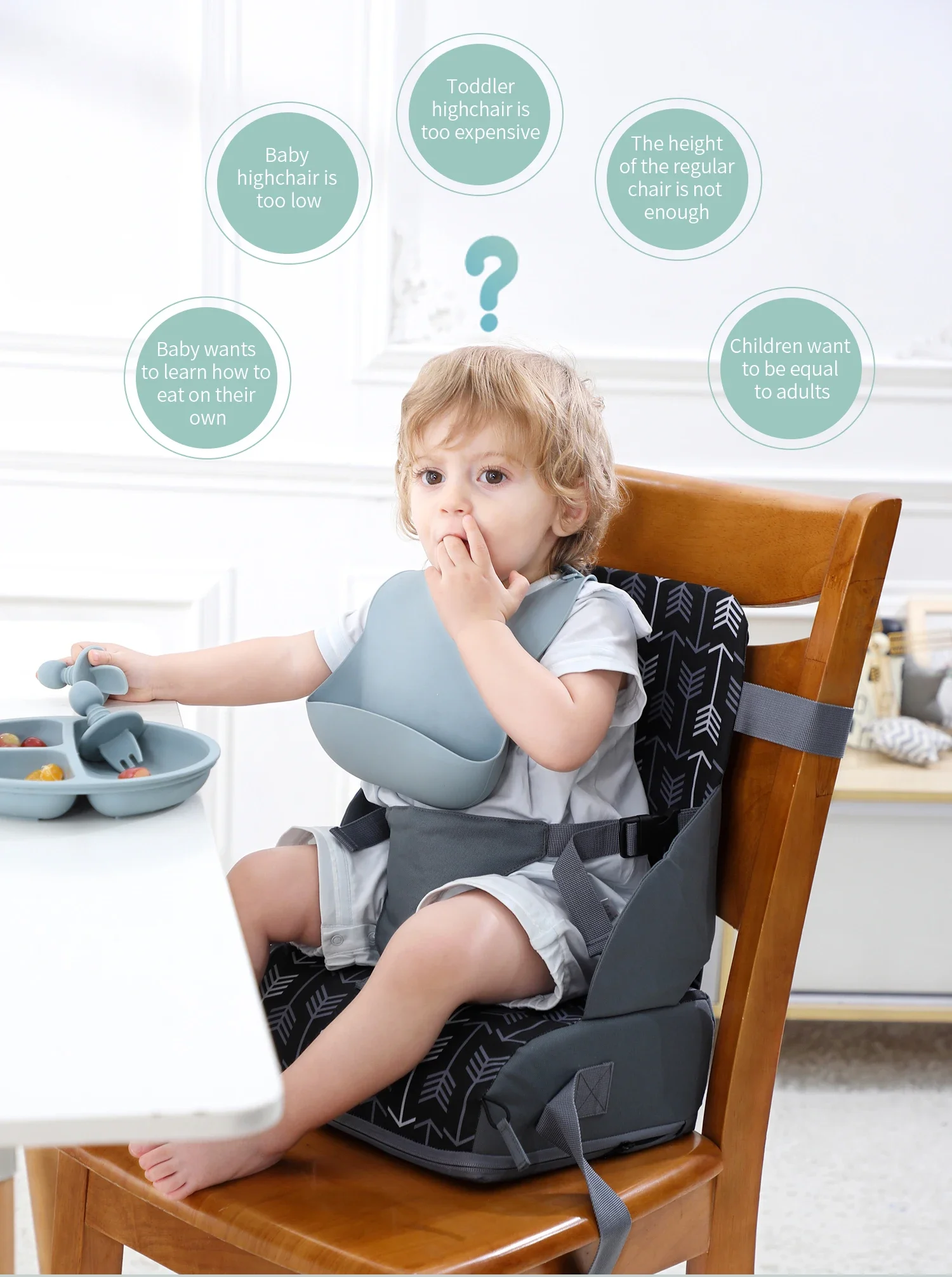INSULAR Portable Foldable Anti Slip Children's Seat High Cushion Baby Dining Chair High Cushion Children's Travel Supplies