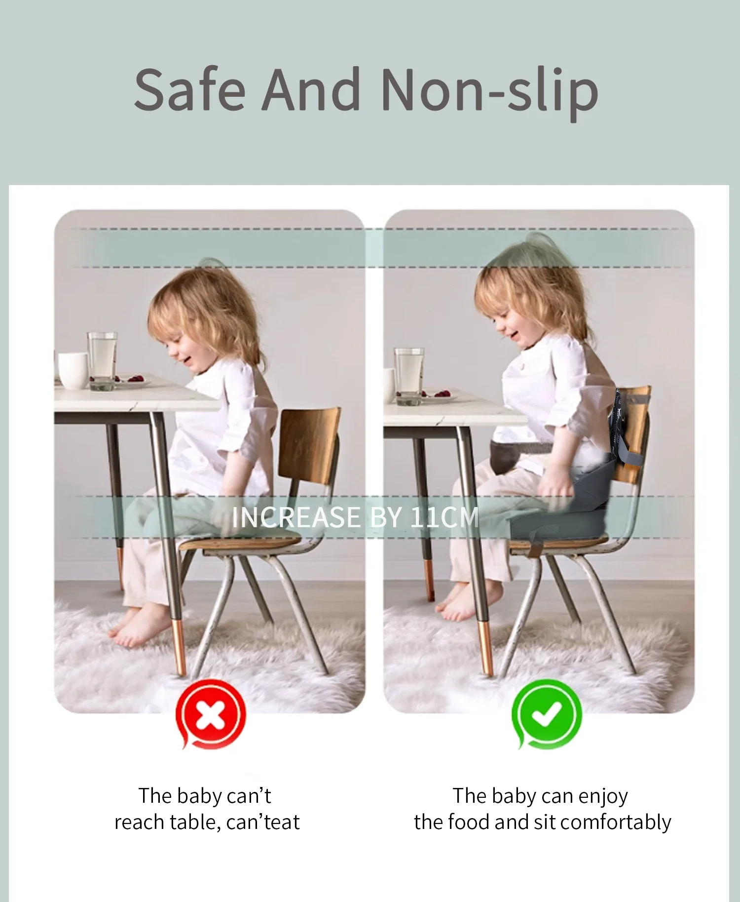 INSULAR Portable Foldable Anti Slip Children's Seat High Cushion Baby Dining Chair High Cushion Children's Travel Supplies