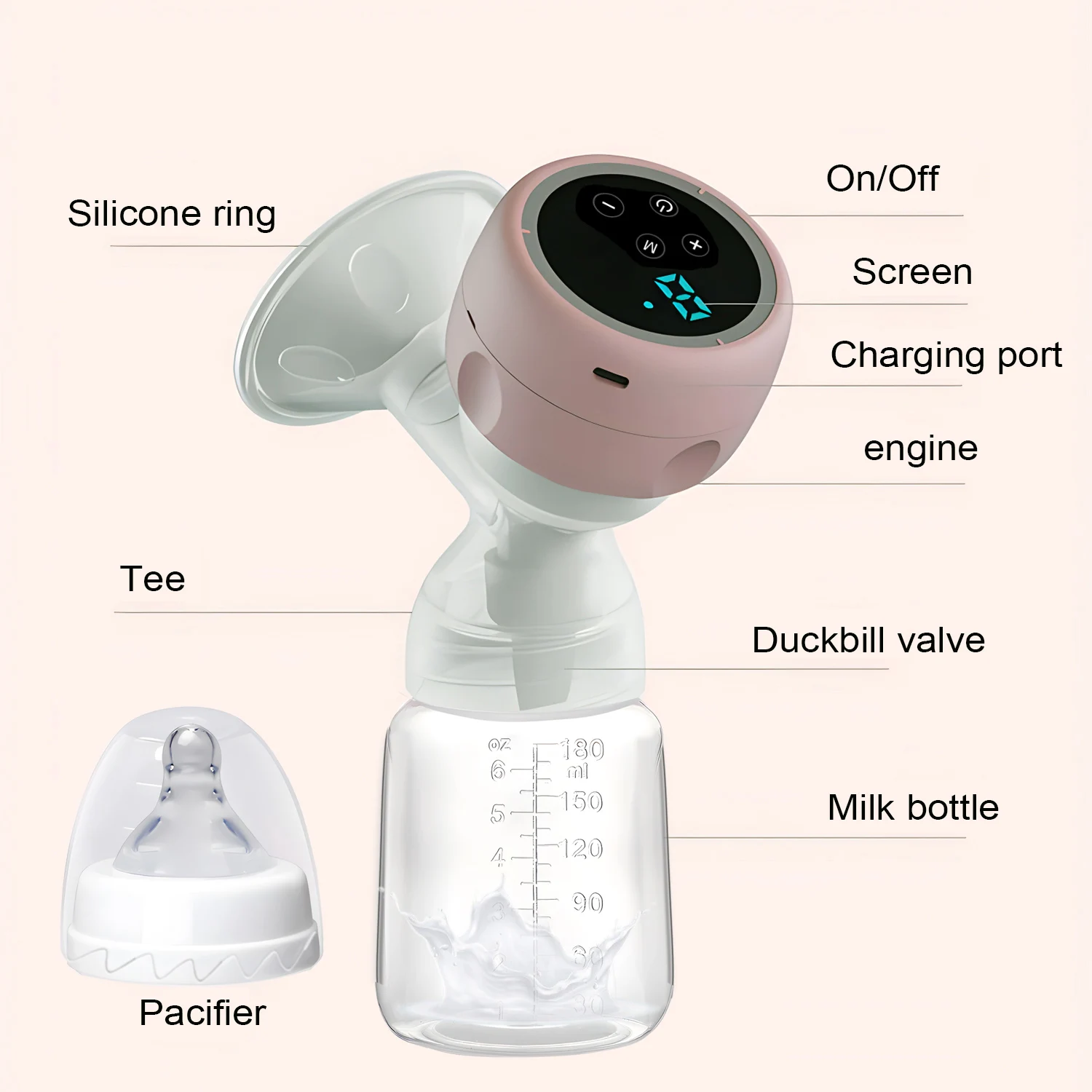 Electric Breast Pump Portable Baby Nipple Bottle 2-IN-1 Smart Integrated Suction Breast Pump Milk Postpartum Fortable BreastPump
