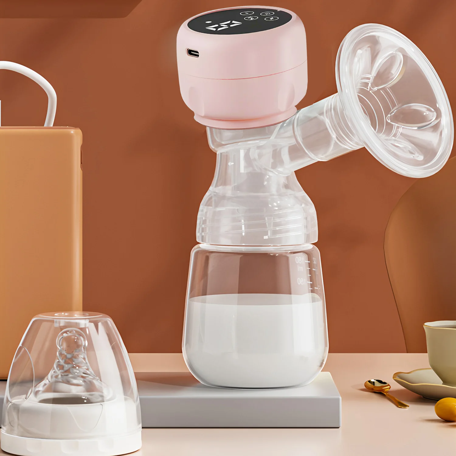 Electric Breast Pump Portable Baby Nipple Bottle 2-IN-1 Smart Integrated Suction Breast Pump Milk Postpartum Fortable BreastPump