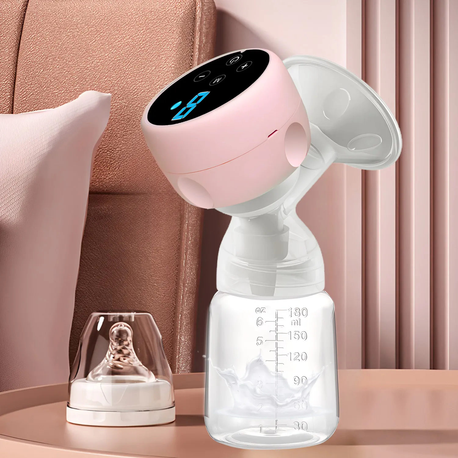 Electric Breast Pump Portable Baby Nipple Bottle 2-IN-1 Smart Integrated Suction Breast Pump Milk Postpartum Fortable BreastPump