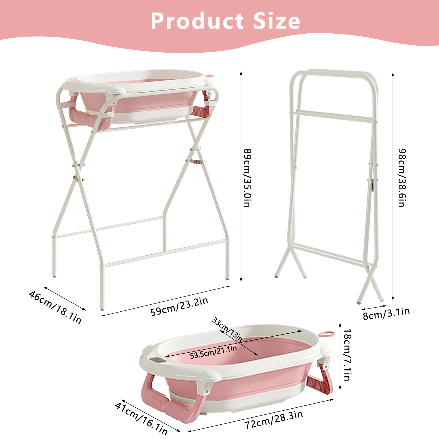 3 in 1 Baby Bath with Stand, Foldable Baby Bath Tub for Newborn to Toddler with Thermometer & Bath Pillow,Multifunctional,Grey