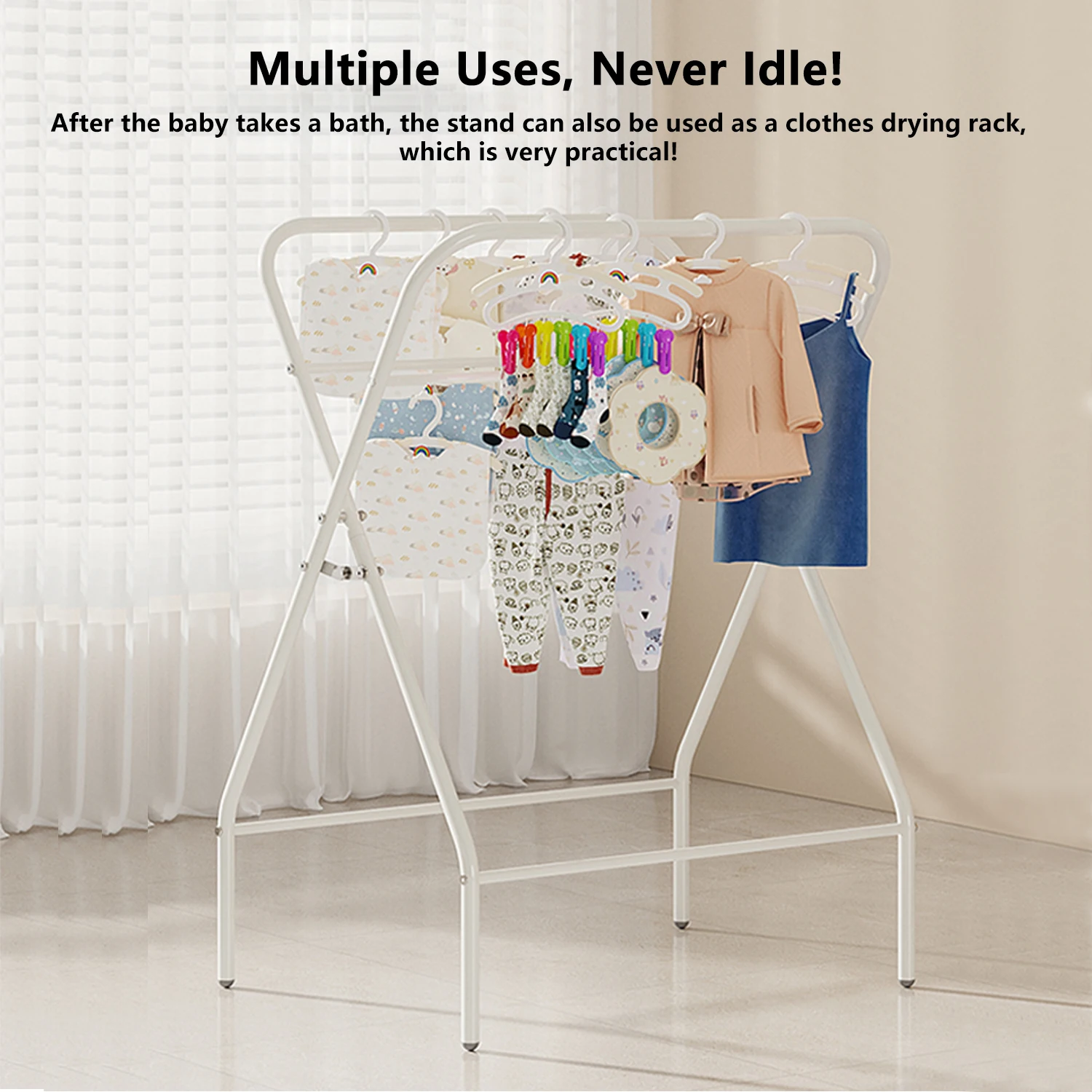 3 in 1 Baby Bath with Stand, Foldable Baby Bath Tub for Newborn to Toddler with Thermometer & Bath Pillow,Multifunctional,Grey