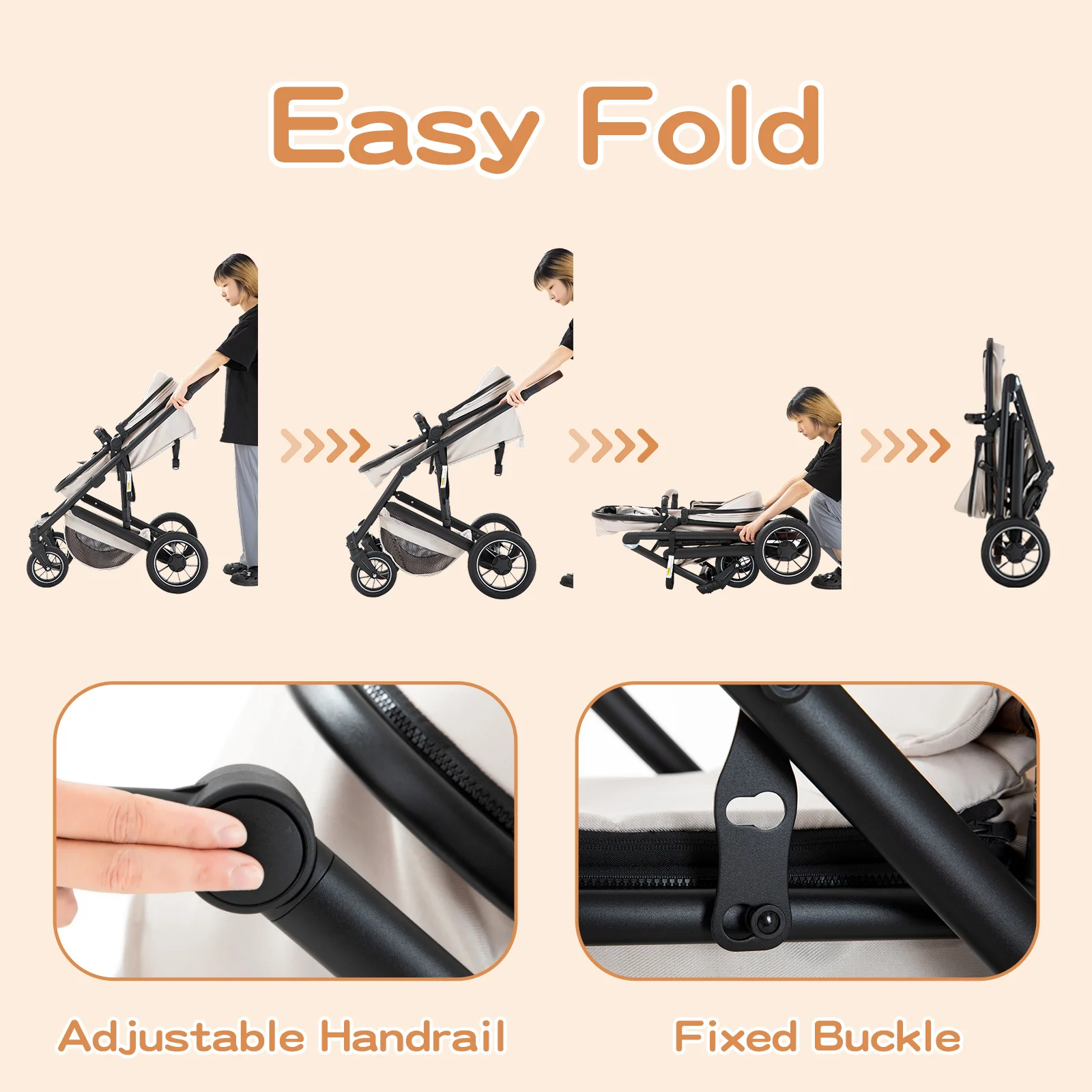 Luxurious 3 in 1 Portable Travel Baby Stroller High Landscape Aluminum Frame Foldable Pram Newborn Infant Four-Wheel Carriage