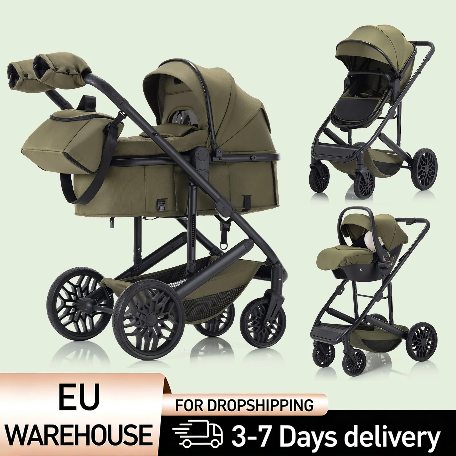 Luxurious 3 in 1 Portable Travel Baby Stroller High Landscape Aluminum Frame Foldable Pram Newborn Infant Four-Wheel Carriage