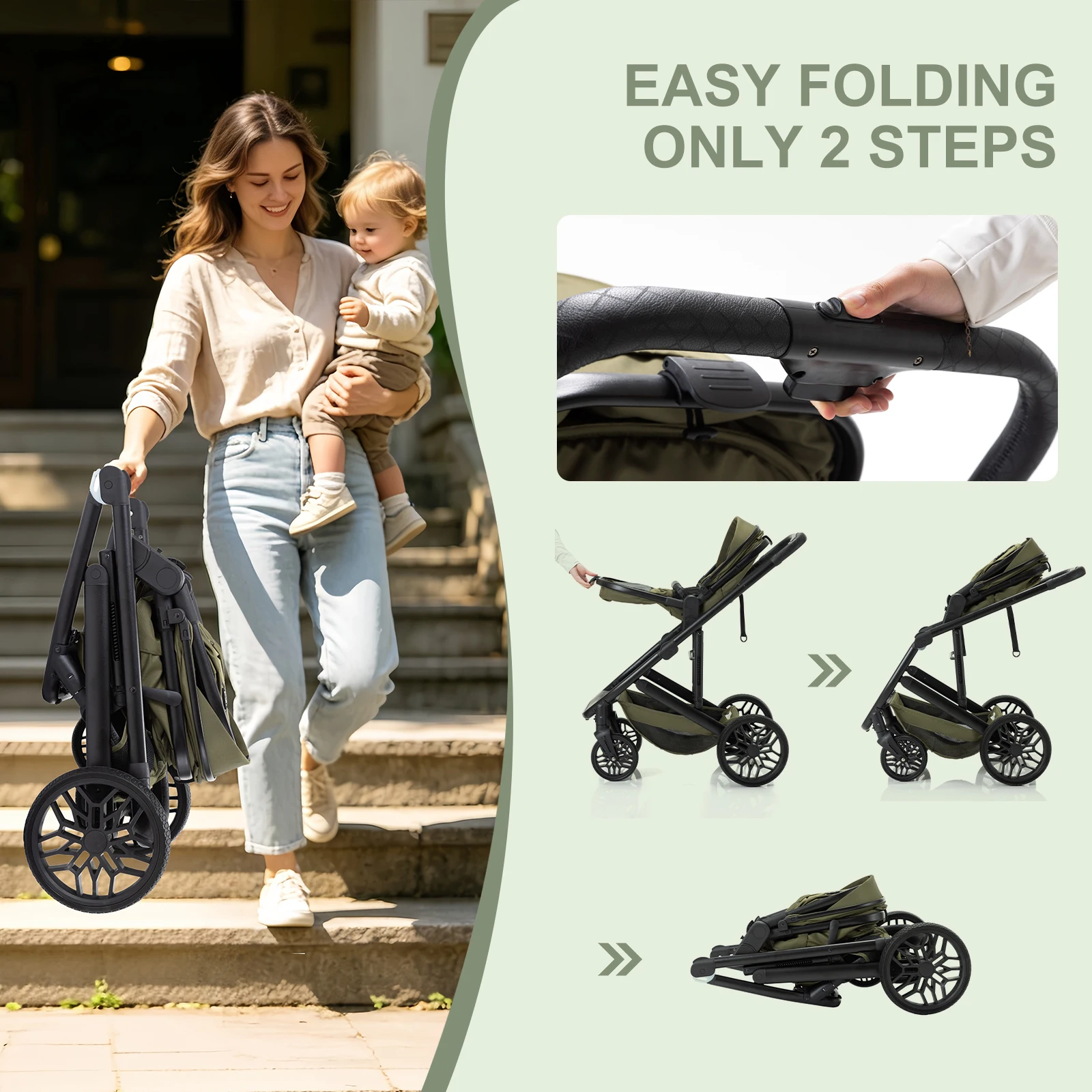 Luxurious 3 in 1 Portable Travel Baby Stroller High Landscape Aluminum Frame Foldable Pram Newborn Infant Four-Wheel Carriage