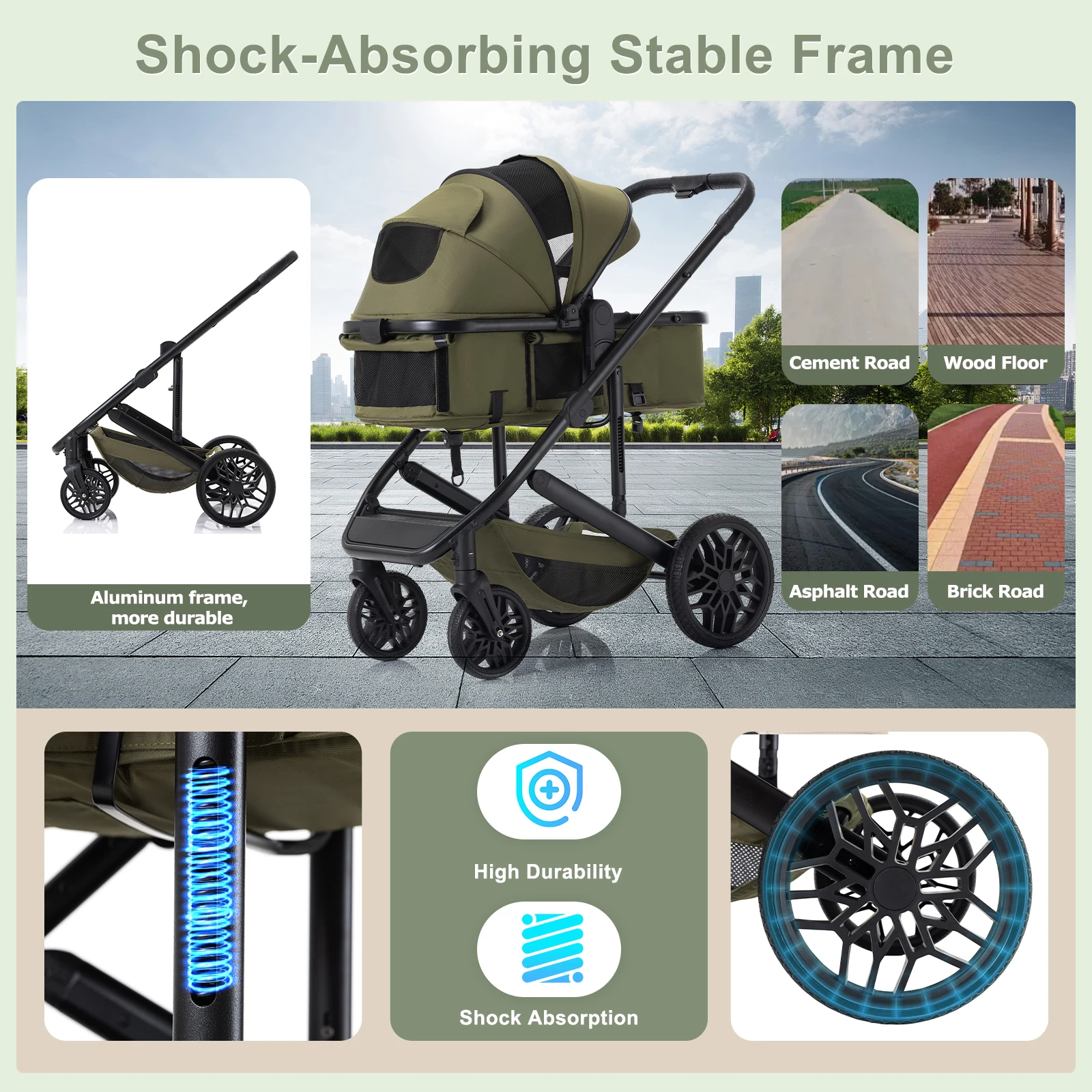 Luxurious 3 in 1 Portable Travel Baby Stroller High Landscape Aluminum Frame Foldable Pram Newborn Infant Four-Wheel Carriage