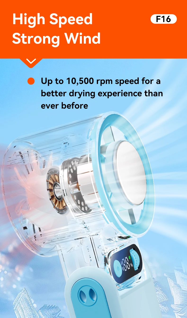 Portable Handheld Fan LED Digital Display With Refrigeration Board 90° Foldable 199Gear Strong Wind Speed 8000mAh F16