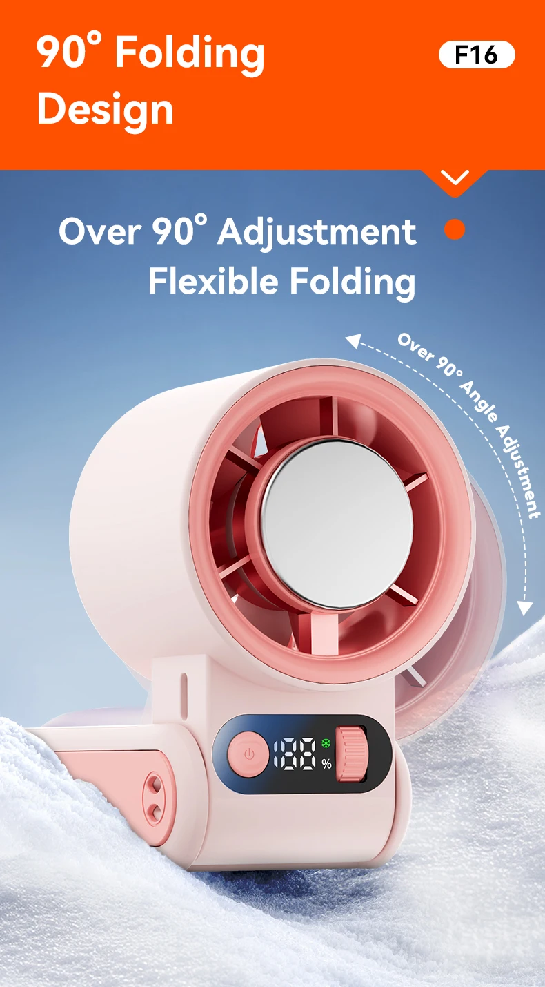 Portable Handheld Fan LED Digital Display With Refrigeration Board 90° Foldable 199Gear Strong Wind Speed 8000mAh F16