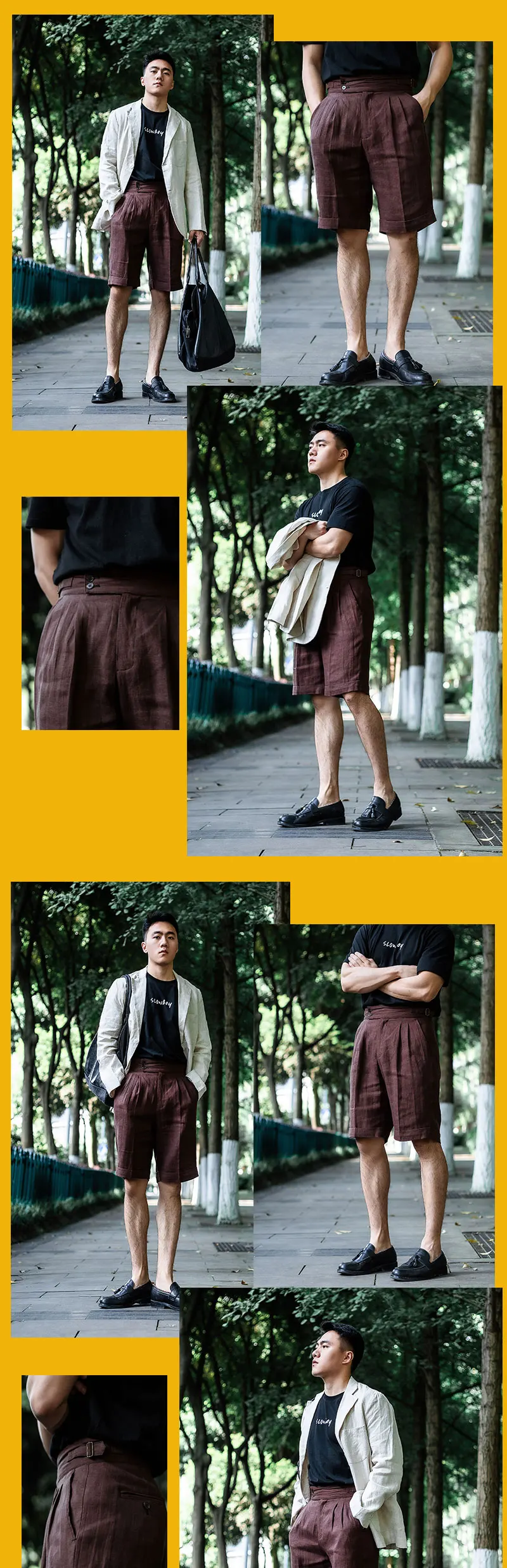 POT&CRAFTSMAN spring and summer Italian casual five-minute shorts men's pure linen high-waisted Paris button loose Chinese pants