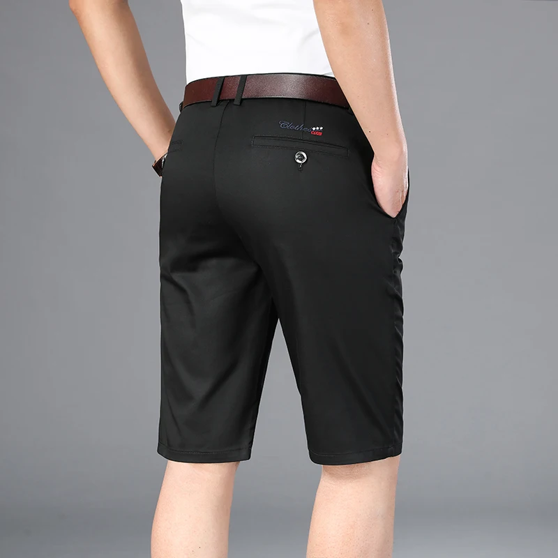 6 Color Casual Shorts Men 2025 Summer New Straight Elastic Business Fashion Thin Short Pants Male Brand Khaki Beige Black Navy