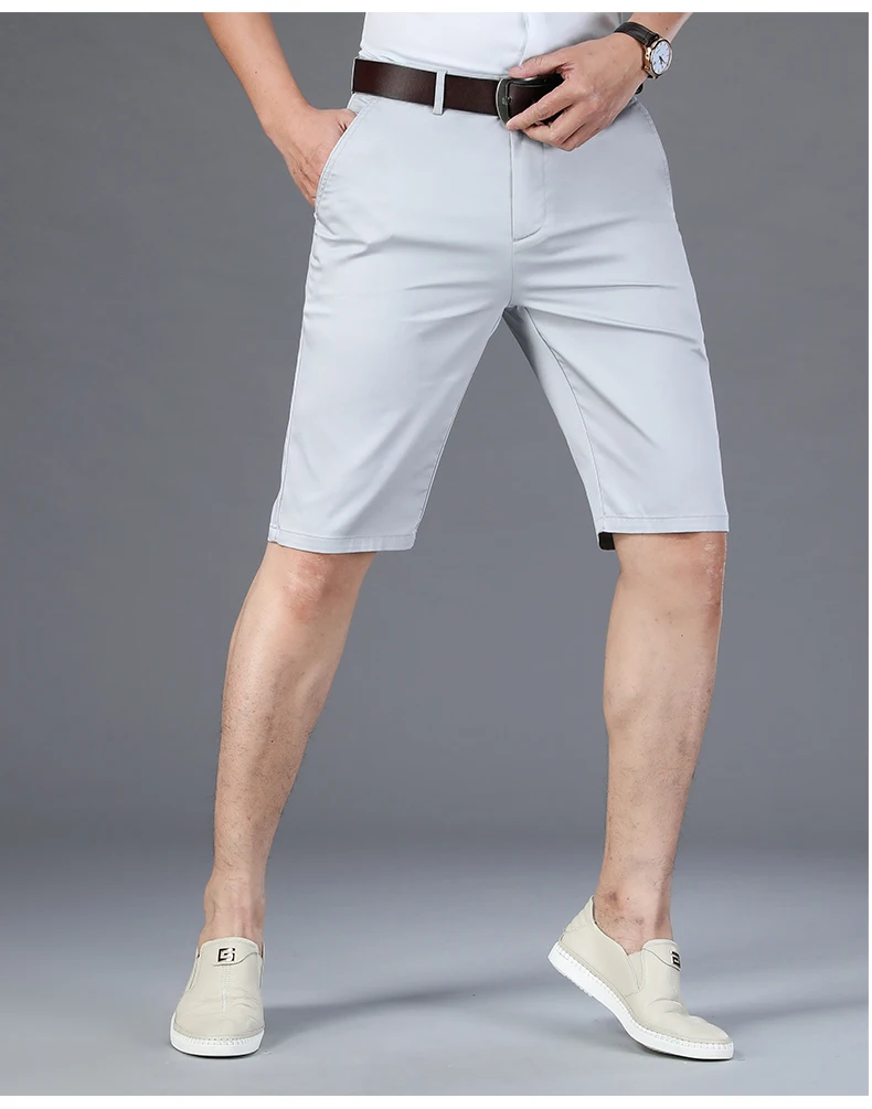 6 Color Casual Shorts Men 2025 Summer New Straight Elastic Business Fashion Thin Short Pants Male Brand Khaki Beige Black Navy