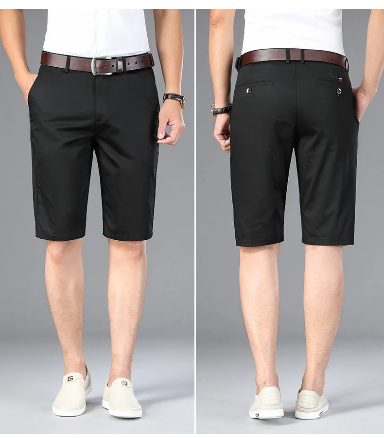 6 Color Casual Shorts Men 2025 Summer New Straight Elastic Business Fashion Thin Short Pants Male Brand Khaki Beige Black Navy