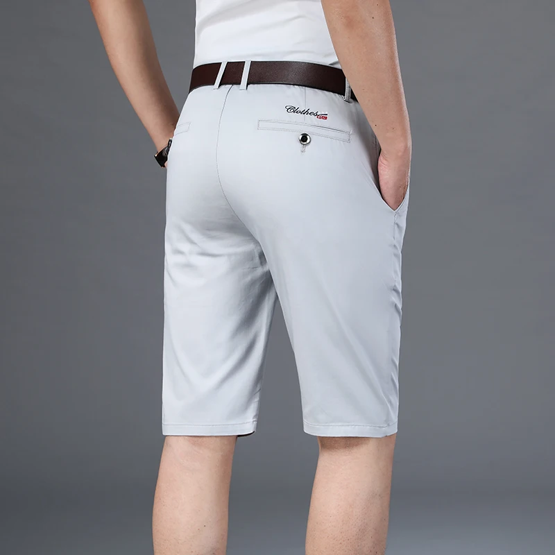 6 Color Casual Shorts Men 2025 Summer New Straight Elastic Business Fashion Thin Short Pants Male Brand Khaki Beige Black Navy