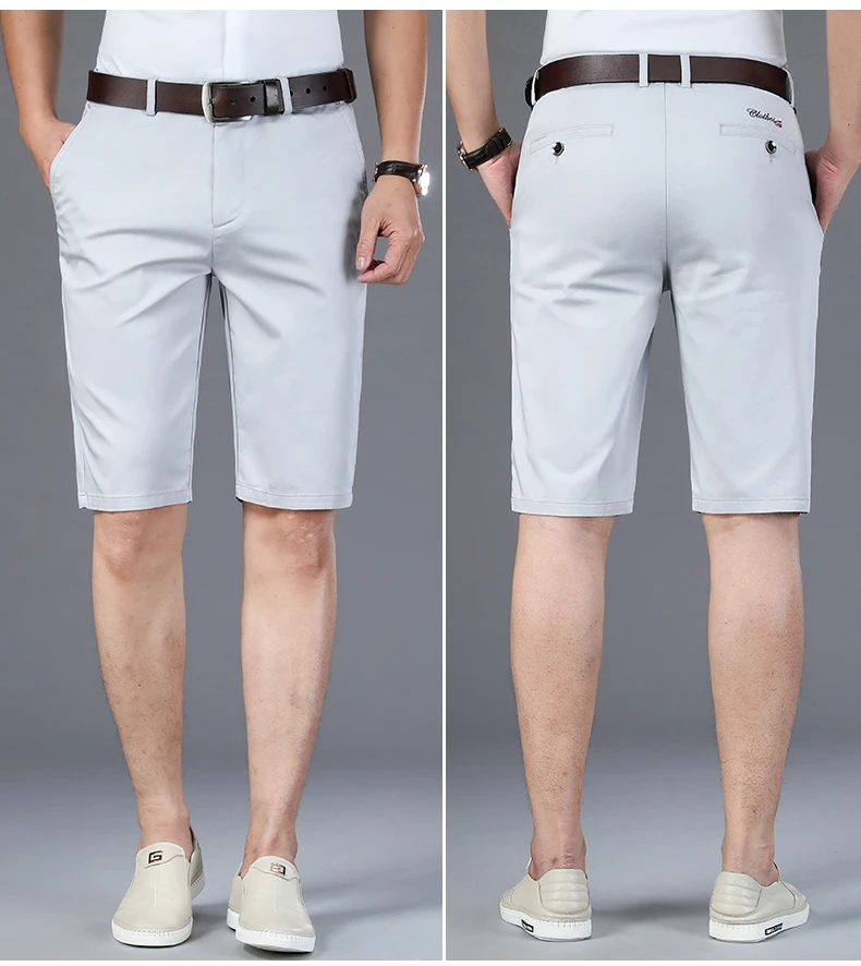 6 Color Casual Shorts Men 2025 Summer New Straight Elastic Business Fashion Thin Short Pants Male Brand Khaki Beige Black Navy