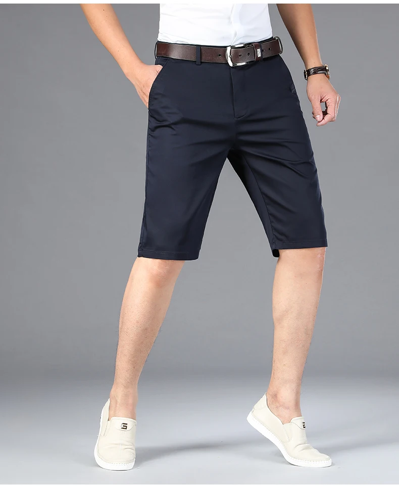 6 Color Casual Shorts Men 2025 Summer New Straight Elastic Business Fashion Thin Short Pants Male Brand Khaki Beige Black Navy