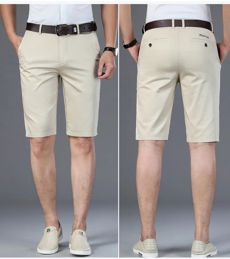 6 Color Casual Shorts Men 2025 Summer New Straight Elastic Business Fashion Thin Short Pants Male Brand Khaki Beige Black Navy