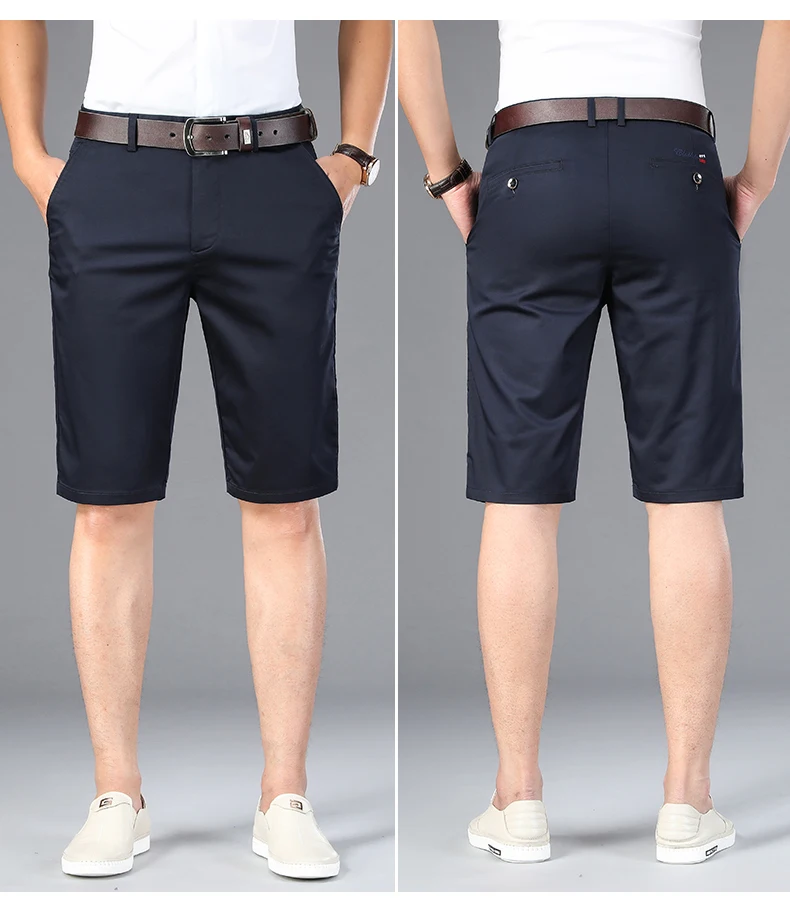6 Color Casual Shorts Men 2025 Summer New Straight Elastic Business Fashion Thin Short Pants Male Brand Khaki Beige Black Navy