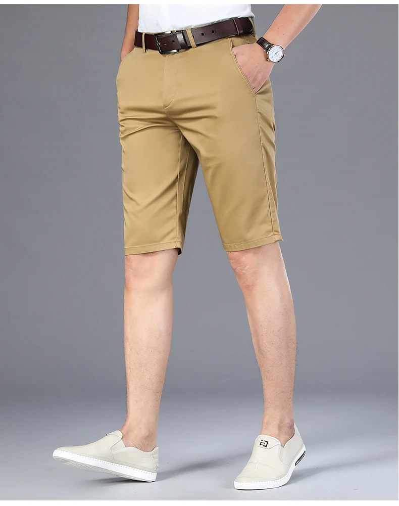 6 Color Casual Shorts Men 2025 Summer New Straight Elastic Business Fashion Thin Short Pants Male Brand Khaki Beige Black Navy