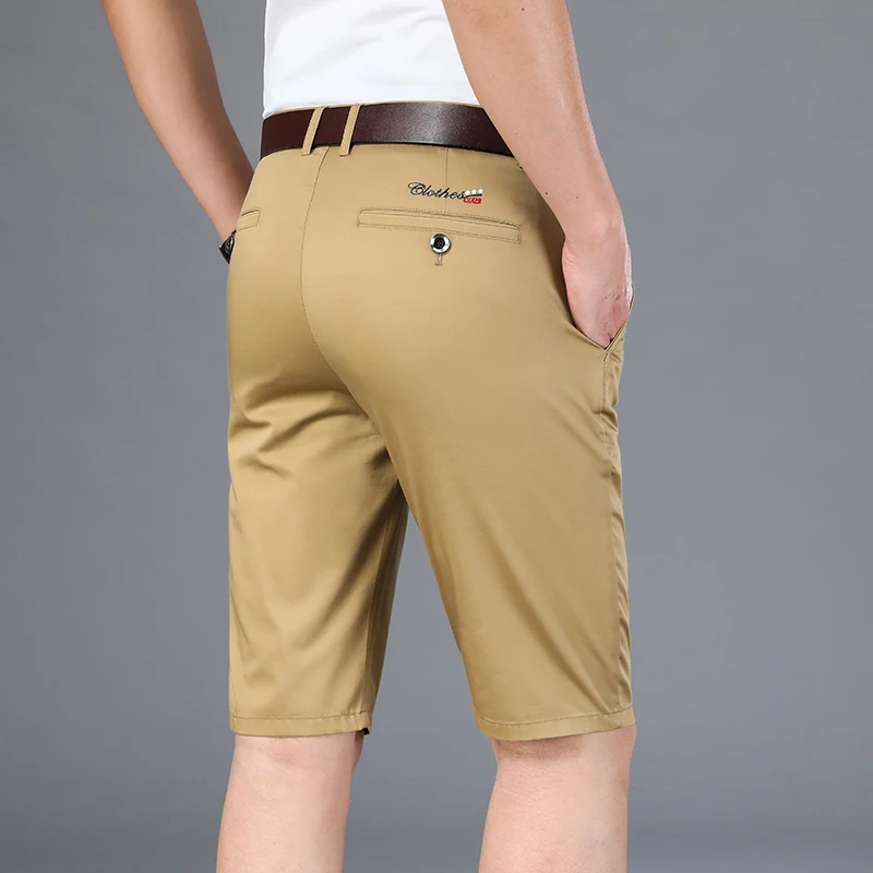 6 Color Casual Shorts Men 2025 Summer New Straight Elastic Business Fashion Thin Short Pants Male Brand Khaki Beige Black Navy