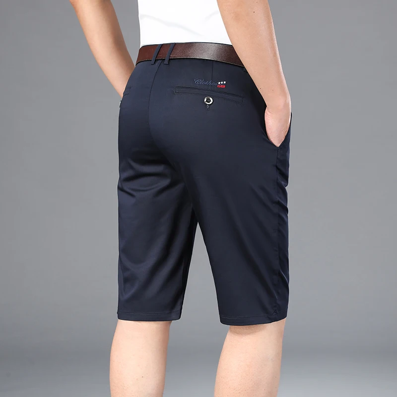 6 Color Casual Shorts Men 2025 Summer New Straight Elastic Business Fashion Thin Short Pants Male Brand Khaki Beige Black Navy
