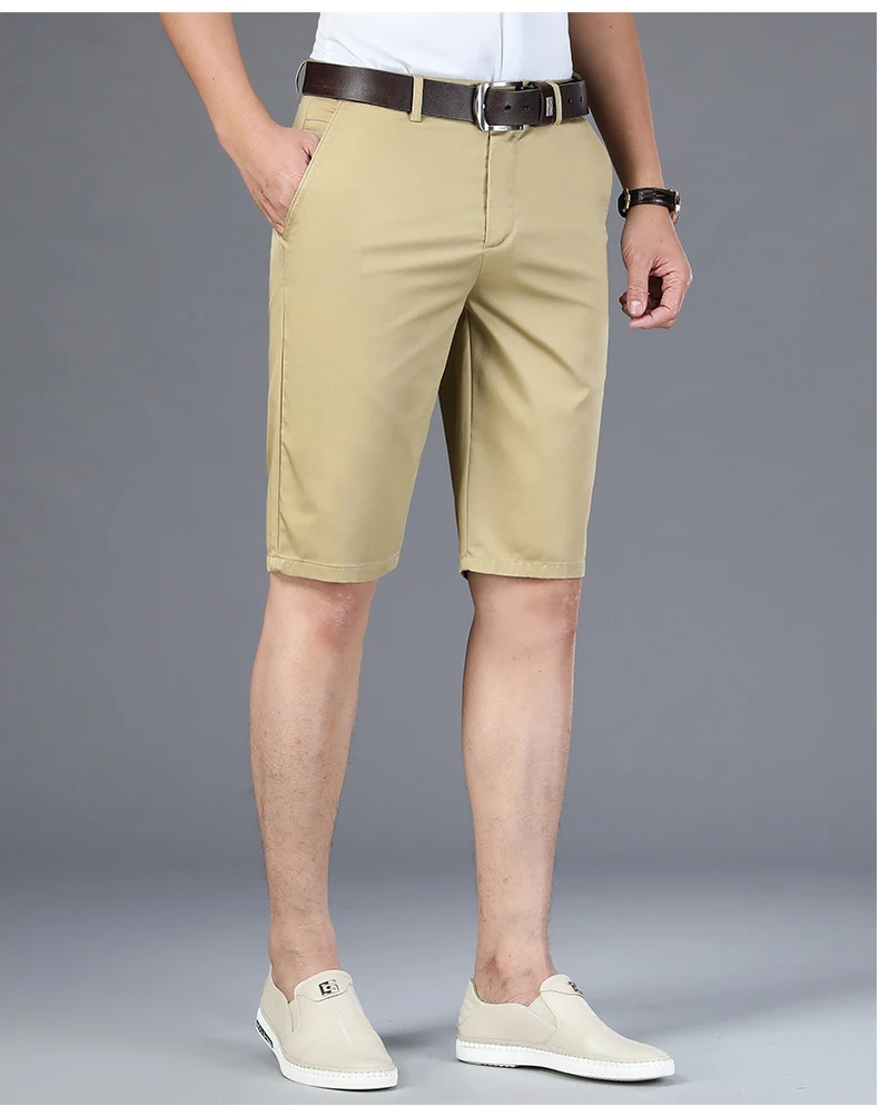 6 Color Casual Shorts Men 2025 Summer New Straight Elastic Business Fashion Thin Short Pants Male Brand Khaki Beige Black Navy