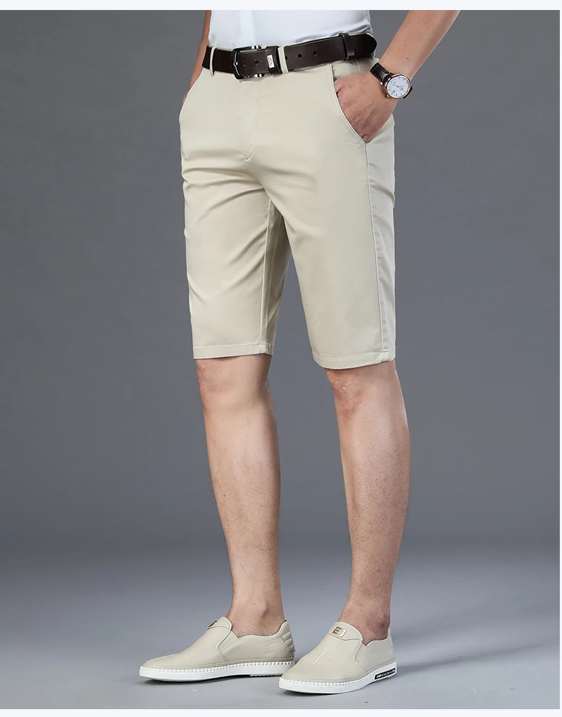 6 Color Casual Shorts Men 2025 Summer New Straight Elastic Business Fashion Thin Short Pants Male Brand Khaki Beige Black Navy