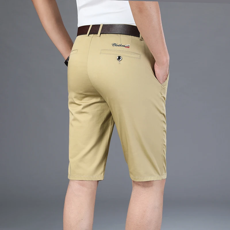 6 Color Casual Shorts Men 2025 Summer New Straight Elastic Business Fashion Thin Short Pants Male Brand Khaki Beige Black Navy