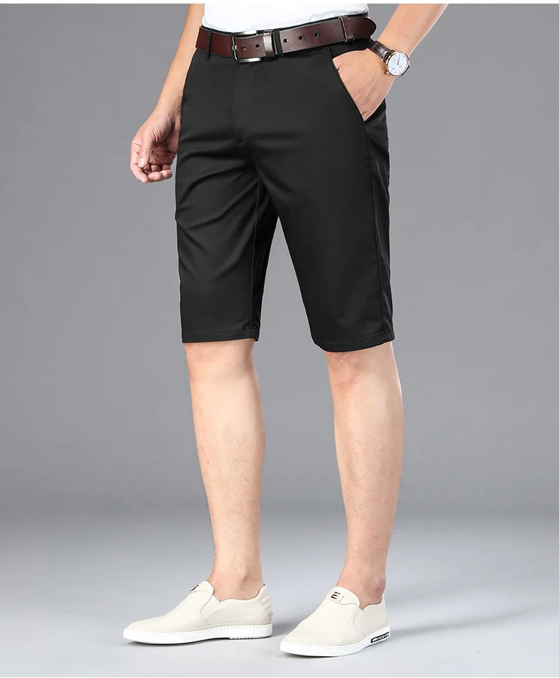 6 Color Casual Shorts Men 2025 Summer New Straight Elastic Business Fashion Thin Short Pants Male Brand Khaki Beige Black Navy