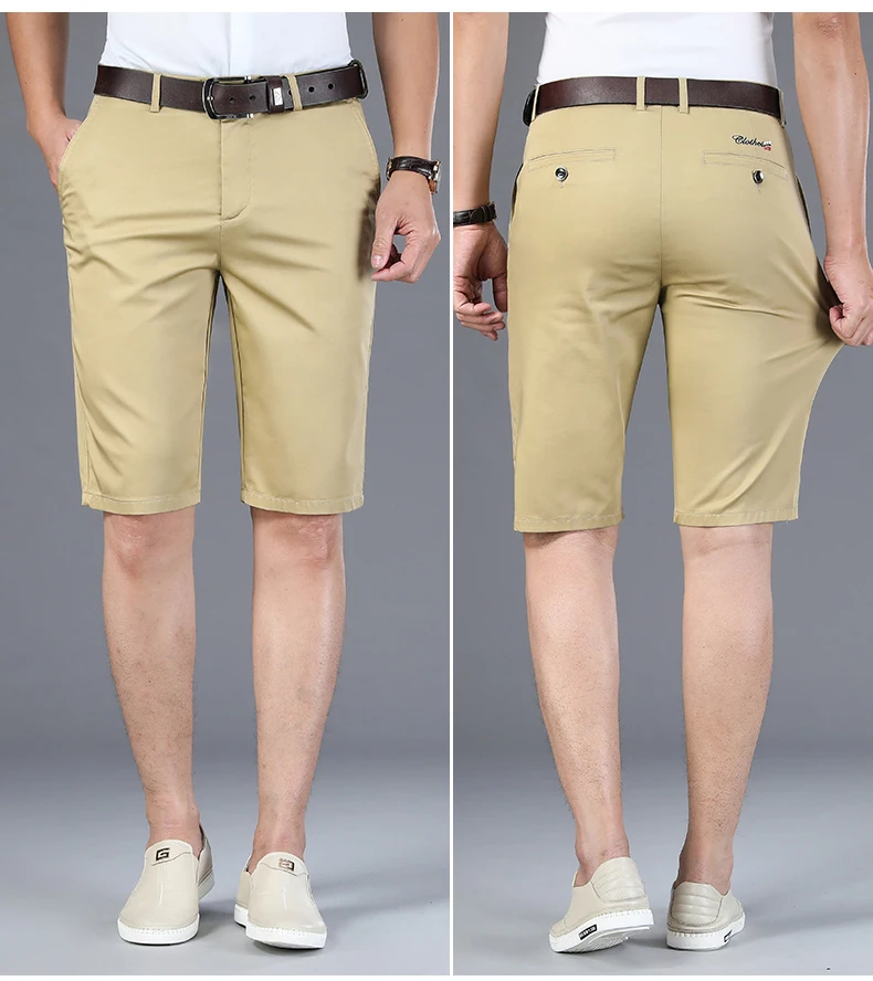 6 Color Casual Shorts Men 2025 Summer New Straight Elastic Business Fashion Thin Short Pants Male Brand Khaki Beige Black Navy