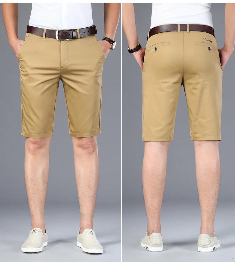 6 Color Casual Shorts Men 2025 Summer New Straight Elastic Business Fashion Thin Short Pants Male Brand Khaki Beige Black Navy