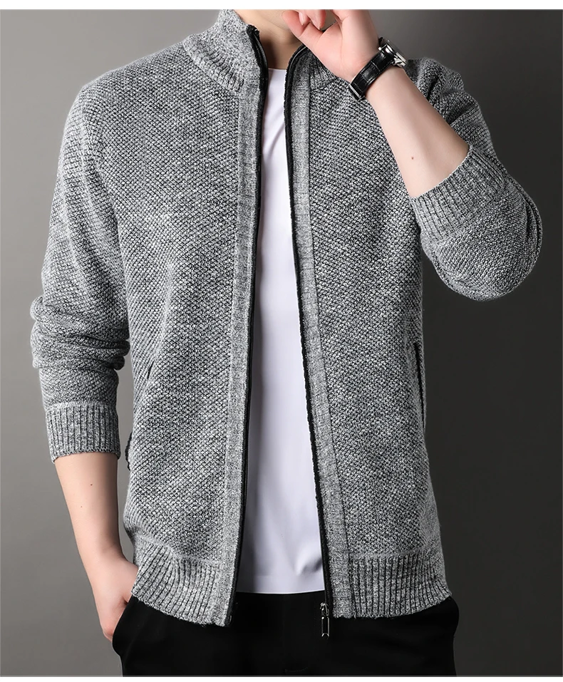 Men's Stand-up Collar Knit Sweater Autumn Winter New Cardigan Tops Korean Slim Solid Color Sweatercoat Jacket