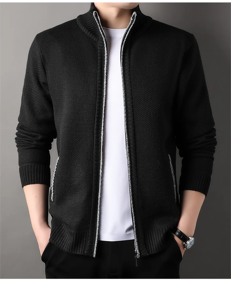 Men's Stand-up Collar Knit Sweater Autumn Winter New Cardigan Tops Korean Slim Solid Color Sweatercoat Jacket