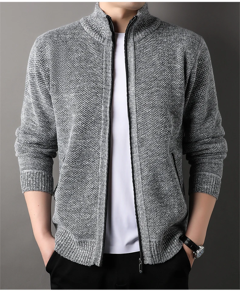 Men's Stand-up Collar Knit Sweater Autumn Winter New Cardigan Tops Korean Slim Solid Color Sweatercoat Jacket