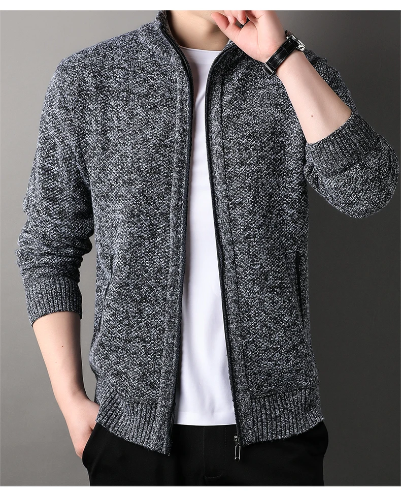 Men's Stand-up Collar Knit Sweater Autumn Winter New Cardigan Tops Korean Slim Solid Color Sweatercoat Jacket