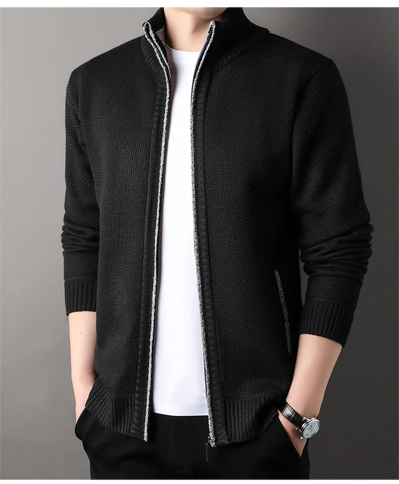 Men's Stand-up Collar Knit Sweater Autumn Winter New Cardigan Tops Korean Slim Solid Color Sweatercoat Jacket