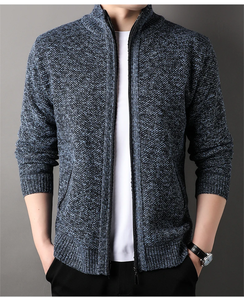 Men's Stand-up Collar Knit Sweater Autumn Winter New Cardigan Tops Korean Slim Solid Color Sweatercoat Jacket