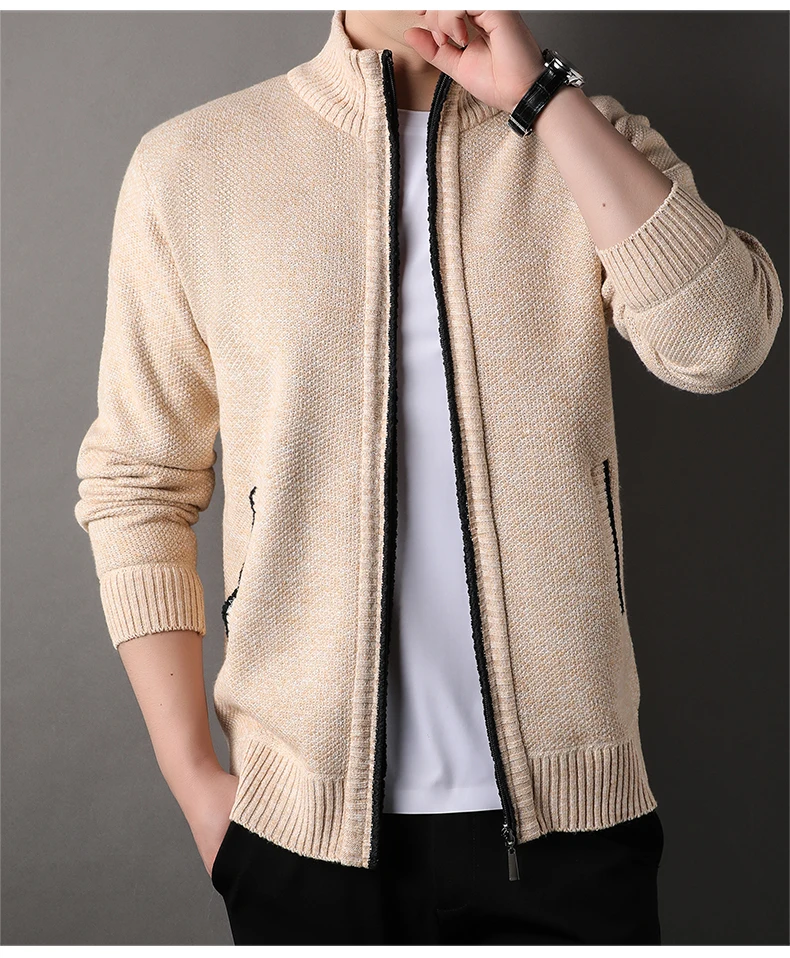 Men's Stand-up Collar Knit Sweater Autumn Winter New Cardigan Tops Korean Slim Solid Color Sweatercoat Jacket