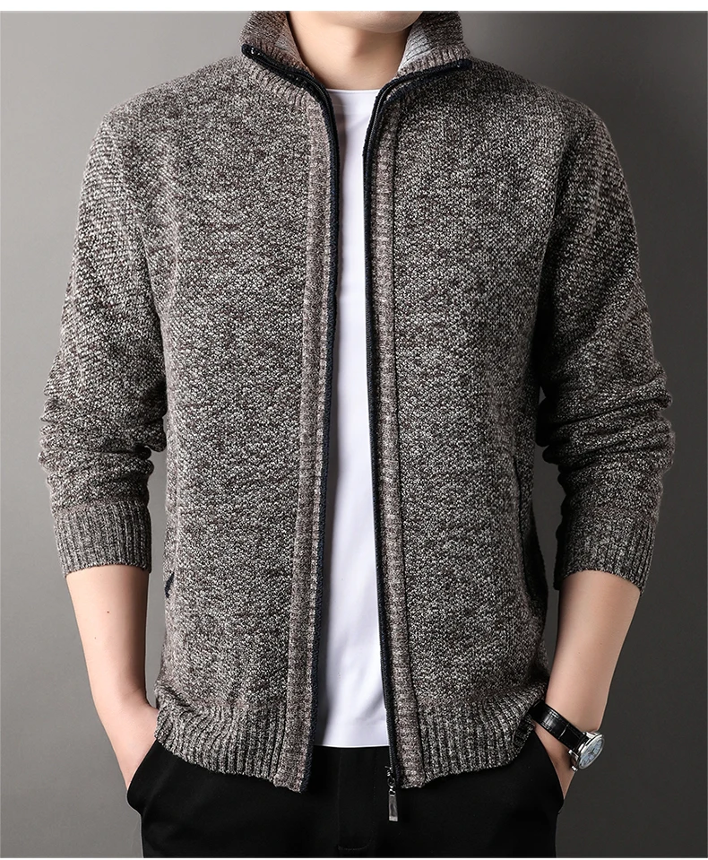 Men's Stand-up Collar Knit Sweater Autumn Winter New Cardigan Tops Korean Slim Solid Color Sweatercoat Jacket