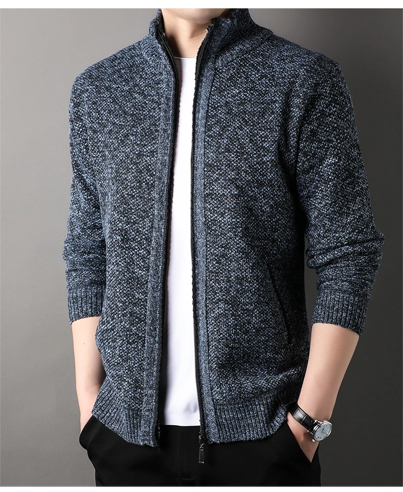Men's Stand-up Collar Knit Sweater Autumn Winter New Cardigan Tops Korean Slim Solid Color Sweatercoat Jacket