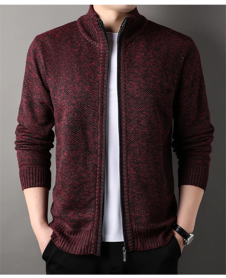 Men's Stand-up Collar Knit Sweater Autumn Winter New Cardigan Tops Korean Slim Solid Color Sweatercoat Jacket